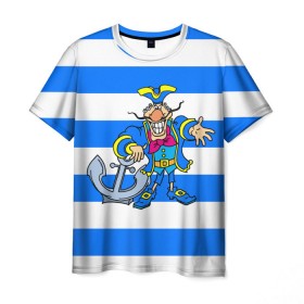 Мужская футболка 3D с принтом Капитан Баклан в Курске, 100% полиэфир | прямой крой, круглый вырез горловины, длина до линии бедер | Тематика изображения на принте: anchor | captain | pirate | sailor | treasure island | капитан | моряк | остров сокровищ | пират | якорь