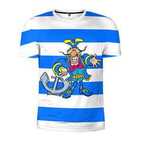 Мужская футболка 3D спортивная с принтом Капитан Баклан в Курске, 100% полиэстер с улучшенными характеристиками | приталенный силуэт, круглая горловина, широкие плечи, сужается к линии бедра | anchor | captain | pirate | sailor | treasure island | капитан | моряк | остров сокровищ | пират | якорь