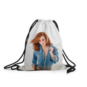 Рюкзак-мешок 3D с принтом Emma Watson в Курске, 100% полиэстер | плотность ткани — 200 г/м2, размер — 35 х 45 см; лямки — толстые шнурки, застежка на шнуровке, без карманов и подкладки | Тематика изображения на принте: знаменитости