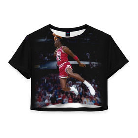 Женская футболка 3D укороченная с принтом Michael Jordan в Курске, 100% полиэстер | круглая горловина, длина футболки до линии талии, рукава с отворотами | michael jordan | баскетбол | майкл джордан | нба