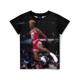 Детская футболка 3D с принтом Michael Jordan в Курске, 100% гипоаллергенный полиэфир | прямой крой, круглый вырез горловины, длина до линии бедер, чуть спущенное плечо, ткань немного тянется | Тематика изображения на принте: michael jordan | баскетбол | майкл джордан | нба