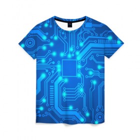 Женская футболка 3D с принтом Электроника в Курске, 100% полиэфир ( синтетическое хлопкоподобное полотно) | прямой крой, круглый вырез горловины, длина до линии бедер | линии | точки | электроника