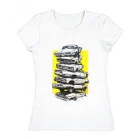Женская футболка хлопок с принтом Дерби в Курске, 100% хлопок | прямой крой, круглый вырез горловины, длина до линии бедер, слегка спущенное плечо | авто | автомобиль | железо | маслкар | машина | машины