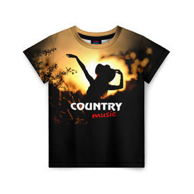 Детская футболка 3D с принтом Country music в Курске, 100% гипоаллергенный полиэфир | прямой крой, круглый вырез горловины, длина до линии бедер, чуть спущенное плечо, ткань немного тянется | country | music | девушка | кантри | ковбой | мелодия | музыка | шляпа