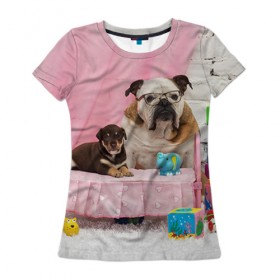 Женская футболка 3D с принтом Bulldog 23 в Курске, 100% полиэфир ( синтетическое хлопкоподобное полотно) | прямой крой, круглый вырез горловины, длина до линии бедер | bulldog blogger | tecuaniventura | блоггер | бульдог | бульдог блоггер | животные | карамелька | собаки