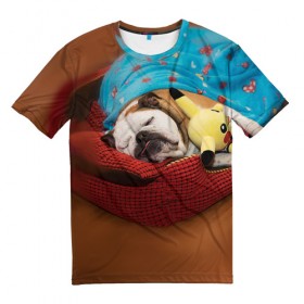Мужская футболка 3D с принтом Bulldog 11 в Курске, 100% полиэфир | прямой крой, круглый вырез горловины, длина до линии бедер | Тематика изображения на принте: bulldog blogger | tecuaniventura | блоггер | бульдог | бульдог блоггер | животные | карамелька | собаки