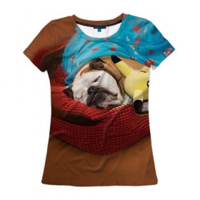 Женская футболка 3D с принтом Bulldog 11 в Курске, 100% полиэфир ( синтетическое хлопкоподобное полотно) | прямой крой, круглый вырез горловины, длина до линии бедер | bulldog blogger | tecuaniventura | блоггер | бульдог | бульдог блоггер | животные | карамелька | собаки