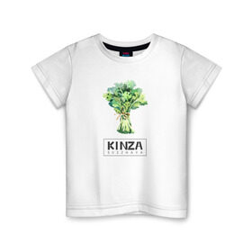 Детская футболка хлопок с принтом KINZA в Курске, 100% хлопок | круглый вырез горловины, полуприлегающий силуэт, длина до линии бедер | kenzo | kinza | антибренд | бренд | кензо | кинза | пародии