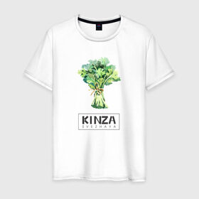 Мужская футболка хлопок с принтом KINZA в Курске, 100% хлопок | прямой крой, круглый вырез горловины, длина до линии бедер, слегка спущенное плечо. | Тематика изображения на принте: kenzo | kinza | антибренд | бренд | кензо | кинза | пародии