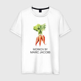 Мужская футболка хлопок с принтом MORKOV BY MARIC JACOBS в Курске, 100% хлопок | прямой крой, круглый вырез горловины, длина до линии бедер, слегка спущенное плечо. | jacobs mark | morkov | антибренд | бренд | пародии