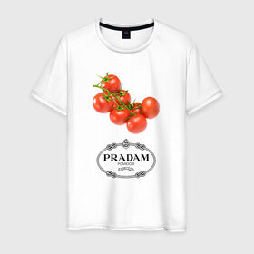 Мужская футболка хлопок с принтом PRADAM в Курске, 100% хлопок | прямой крой, круглый вырез горловины, длина до линии бедер, слегка спущенное плечо. | prada | pradam | антибренд | бренд | пародии | прада | прадам