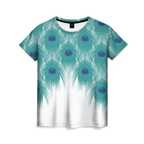 Женская футболка 3D с принтом Перья павлина в Курске, 100% полиэфир ( синтетическое хлопкоподобное полотно) | прямой крой, круглый вырез горловины, длина до линии бедер | павлин | перья | птицы | фауна