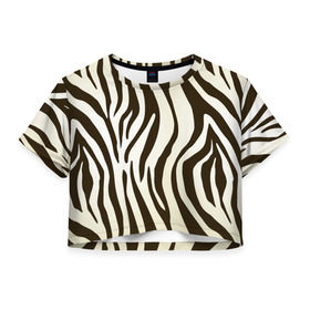 Женская футболка 3D укороченная с принтом Шкура зебры в Курске, 100% полиэстер | круглая горловина, длина футболки до линии талии, рукава с отворотами | африка | животные | звери | зебра | фауна