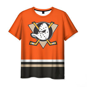Мужская футболка 3D с принтом Anaheim Ducks в Курске, 100% полиэфир | прямой крой, круглый вырез горловины, длина до линии бедер | хоккей