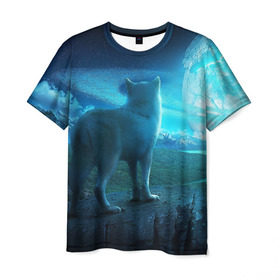 Мужская футболка 3D с принтом Blue Moon в Курске, 100% полиэфир | прямой крой, круглый вырез горловины, длина до линии бедер | пейзаж | фантастический