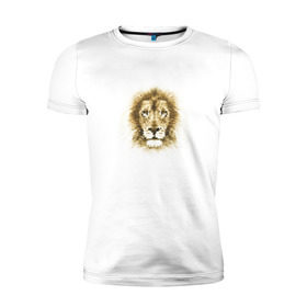 Мужская футболка премиум с принтом Лев из шестиугольников в Курске, 92% хлопок, 8% лайкра | приталенный силуэт, круглый вырез ворота, длина до линии бедра, короткий рукав | геометрический рисунок | голова | животные | лев | фауна