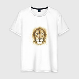 Мужская футболка хлопок с принтом Лев из шестиугольников в Курске, 100% хлопок | прямой крой, круглый вырез горловины, длина до линии бедер, слегка спущенное плечо. | геометрический рисунок | голова | животные | лев | фауна