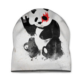 Шапка 3D с принтом Рок-панда в Курске, 100% полиэстер | универсальный размер, печать по всей поверхности изделия | rock | коза | метал | панда | рок