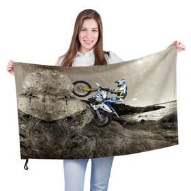Флаг 3D с принтом husqvarna в Курске, 100% полиэстер | плотность ткани — 95 г/м2, размер — 67 х 109 см. Принт наносится с одной стороны | husqvarna