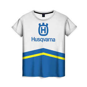 Женская футболка 3D с принтом husqvarna в Курске, 100% полиэфир ( синтетическое хлопкоподобное полотно) | прямой крой, круглый вырез горловины, длина до линии бедер | husqvarna