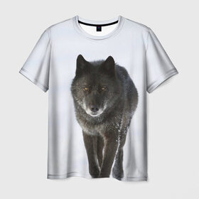 Мужская футболка 3D с принтом Черный волк в Курске, 100% полиэфир | прямой крой, круглый вырез горловины, длина до линии бедер | дикий | зима