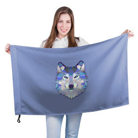 Флаг 3D с принтом Волк в Курске, 100% полиэстер | плотность ткани — 95 г/м2, размер — 67 х 109 см. Принт наносится с одной стороны | Тематика изображения на принте: голова | полигоны