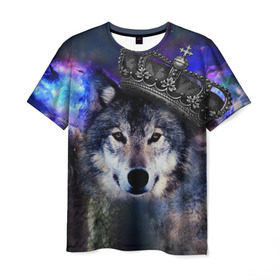 Мужская футболка 3D с принтом King Wolf в Курске, 100% полиэфир | прямой крой, круглый вырез горловины, длина до линии бедер | животное | зверь | космос | природа волк | русь | славяне