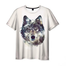 Мужская футболка 3D с принтом Волк в Курске, 100% полиэфир | прямой крой, круглый вырез горловины, длина до линии бедер | животное | зверь | космос | природа волк | русь | славяне