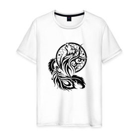 Мужская футболка хлопок с принтом Ловец снов в Курске, 100% хлопок | прямой крой, круглый вырез горловины, длина до линии бедер, слегка спущенное плечо. | волк | ловец снов | трайбл | фауна | этно