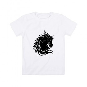 Детская футболка хлопок с принтом Лошадь трайбл в Курске, 100% хлопок | круглый вырез горловины, полуприлегающий силуэт, длина до линии бедер | голова | животные | лошадь | трайбл | фауна