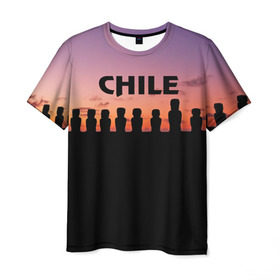 Мужская футболка 3D с принтом Чили в Курске, 100% полиэфир | прямой крой, круглый вырез горловины, длина до линии бедер | изваяние | истукан | латинская америка | остров пасхи | турист | чили