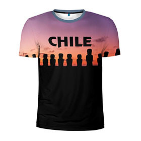 Мужская футболка 3D спортивная с принтом Чили в Курске, 100% полиэстер с улучшенными характеристиками | приталенный силуэт, круглая горловина, широкие плечи, сужается к линии бедра | изваяние | истукан | латинская америка | остров пасхи | турист | чили
