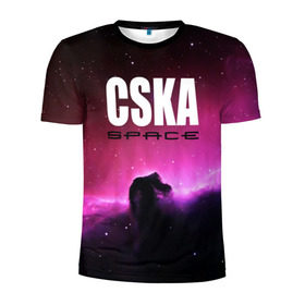 Мужская футболка 3D спортивная с принтом CSKA space в Курске, 100% полиэстер с улучшенными характеристиками | приталенный силуэт, круглая горловина, широкие плечи, сужается к линии бедра | cska | конь | космос | красно синие | на макете изображена космическая туманность в виде коня   символа пфк цска.цска | премьер лига | футбол | чемпион