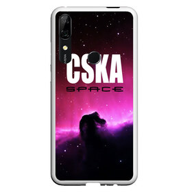 Чехол для Honor P Smart Z с принтом CSKA space в Курске, Силикон | Область печати: задняя сторона чехла, без боковых панелей | Тематика изображения на принте: cska | конь | космос | красно синие | на макете изображена космическая туманность в виде коня   символа пфк цска.цска | премьер лига | футбол | чемпион