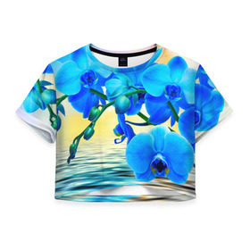 Женская футболка 3D укороченная с принтом Орхидеи в Курске, 100% полиэстер | круглая горловина, длина футболки до линии талии, рукава с отворотами | орхидея | природа | цветы