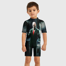 Детский купальный костюм 3D с принтом Hitman в Курске, Полиэстер 85%, Спандекс 15% | застежка на молнии на спине | Тематика изображения на принте: agent | hitman | агент 47 | хитмэн