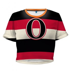 Женская футболка 3D укороченная с принтом Ottawa Senators O в Курске, 100% полиэстер | круглая горловина, длина футболки до линии талии, рукава с отворотами | hockey | nhl | ottawa senators | нхл | хоккей