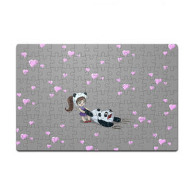 Пазл магнитный 126 элементов с принтом Милая панда в Курске, полимерный материал с магнитным слоем | 126 деталей, размер изделия —  180*270 мм | анимэ | детям | любовь | панда | сердечки | смешные картинки