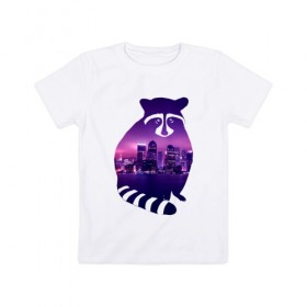 Детская футболка хлопок с принтом енот город в Курске, 100% хлопок | круглый вырез горловины, полуприлегающий силуэт, длина до линии бедер | Тематика изображения на принте: 