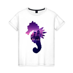 Женская футболка хлопок с принтом конек город в Курске, 100% хлопок | прямой крой, круглый вырез горловины, длина до линии бедер, слегка спущенное плечо | 