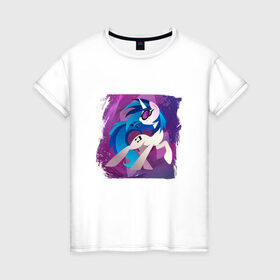Женская футболка хлопок с принтом My littlle pony Vinyl Scratch в Курске, 100% хлопок | прямой крой, круглый вырез горловины, длина до линии бедер, слегка спущенное плечо | Тематика изображения на принте: 