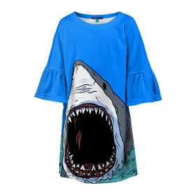 Детское платье 3D с принтом shark в Курске, 100% полиэстер | прямой силуэт, чуть расширенный к низу. Круглая горловина, на рукавах — воланы | fish | ocean | shark | water | акула | море | океан | рыба