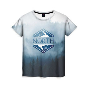 Женская футболка 3D с принтом nord в Курске, 100% полиэфир ( синтетическое хлопкоподобное полотно) | прямой крой, круглый вырез горловины, длина до линии бедер | горы | лес | небо | приключения | путешествие | река | свобода | сосны | тайга | туризм | экстрим