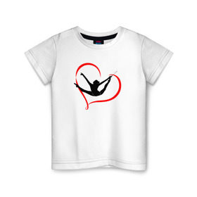 Детская футболка хлопок с принтом Гимнастка с лентой в Курске, 100% хлопок | круглый вырез горловины, полуприлегающий силуэт, длина до линии бедер | булавы | гимнастика | гимнастка | лента | мяч | обруч | художественная гимнастика