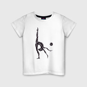 Детская футболка хлопок с принтом Гимнастка с мячом в Курске, 100% хлопок | круглый вырез горловины, полуприлегающий силуэт, длина до линии бедер | булавы | гимнастика | гимнастка | лента | мяч | обруч | художественная гимнастика
