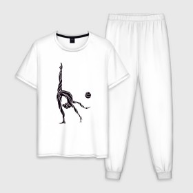 Мужская пижама хлопок с принтом Гимнастка с мячом в Курске, 100% хлопок | брюки и футболка прямого кроя, без карманов, на брюках мягкая резинка на поясе и по низу штанин
 | булавы | гимнастика | гимнастка | лента | мяч | обруч | художественная гимнастика