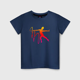 Детская футболка хлопок с принтом Гимнастка с лентой 2 в Курске, 100% хлопок | круглый вырез горловины, полуприлегающий силуэт, длина до линии бедер | булавы | гимнастика | гимнастка | лента | мяч | обруч | художественная гимнастика