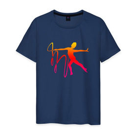 Мужская футболка хлопок с принтом Гимнастка с лентой 2 в Курске, 100% хлопок | прямой крой, круглый вырез горловины, длина до линии бедер, слегка спущенное плечо. | булавы | гимнастика | гимнастка | лента | мяч | обруч | художественная гимнастика