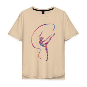 Мужская футболка хлопок Oversize с принтом Гимнастка с лентой 3 в Курске, 100% хлопок | свободный крой, круглый ворот, “спинка” длиннее передней части | булавы | гимнастика | гимнастка | лента | мяч | обруч | художественная гимнастика