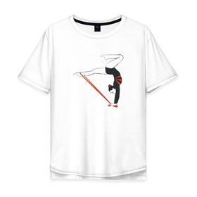 Мужская футболка хлопок Oversize с принтом Гимнастка со скакалкой в Курске, 100% хлопок | свободный крой, круглый ворот, “спинка” длиннее передней части | булавы | гимнастика | гимнастка | лента | мяч | обруч | художественная гимнастика